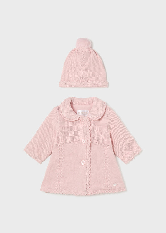 Abrigo y gorro rosa baby