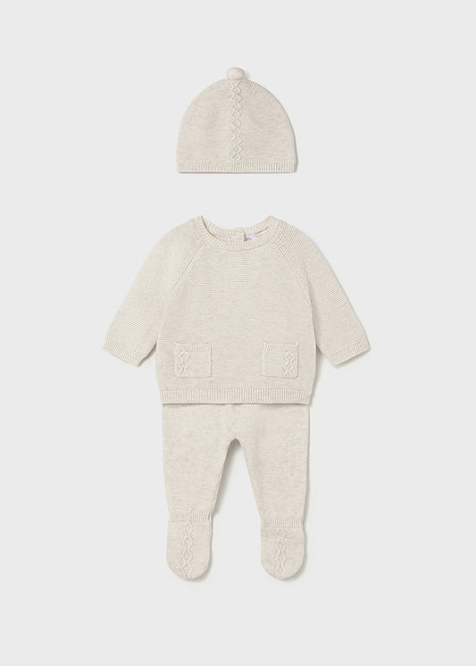 Conjunto polaina y gorro tricot milk