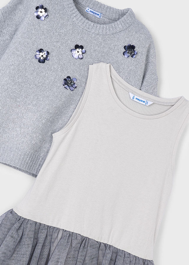 Vestido tricot combinado plata