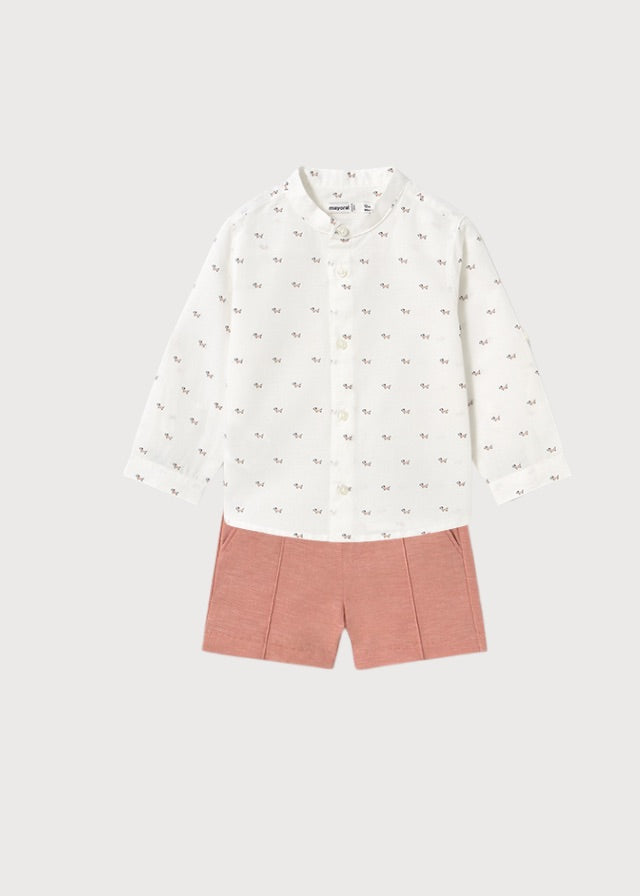 Conjunto bermuda camisa lino cuello mao perritos