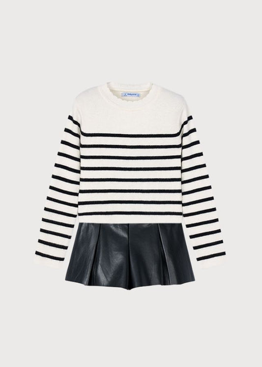 Conjunto short blusa tricot rayas negra