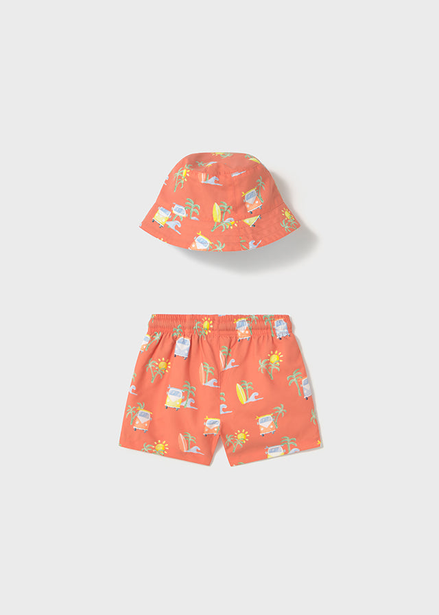 Conjunto bañador con gorro coral
