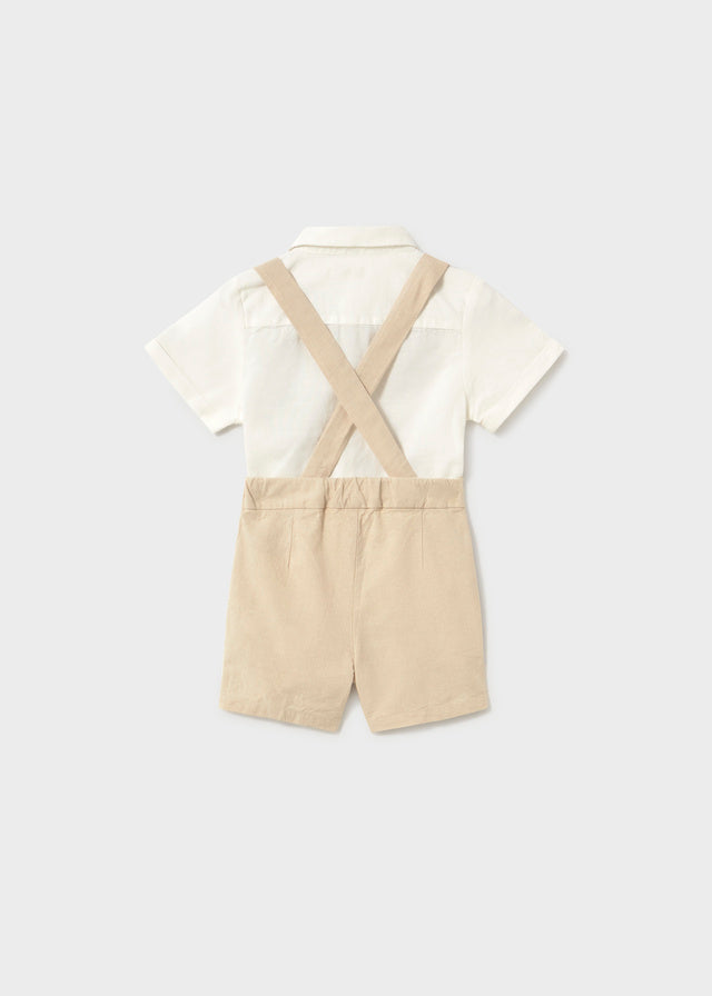 Short con tirantes y moño lino avena