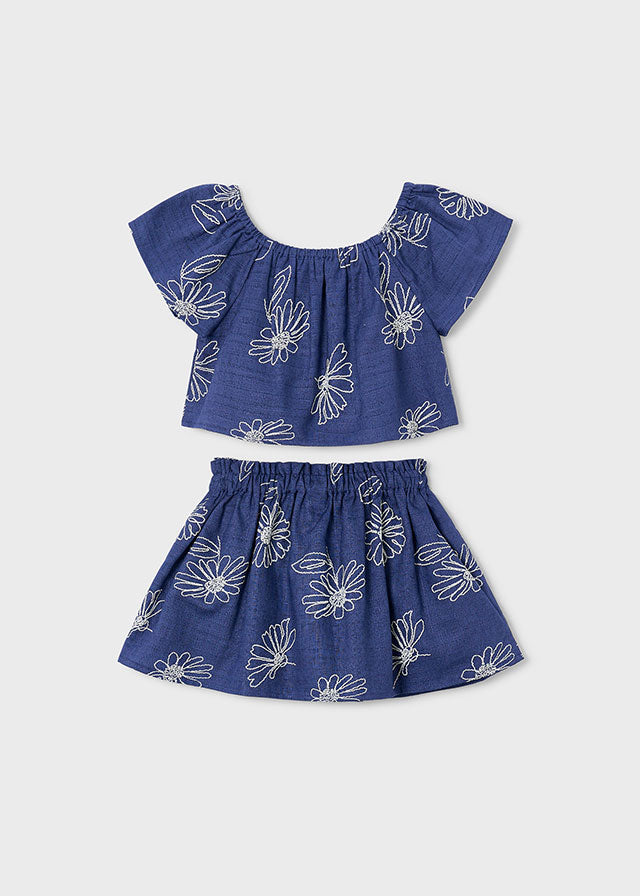 Conjunto falda lino estampado porcelana