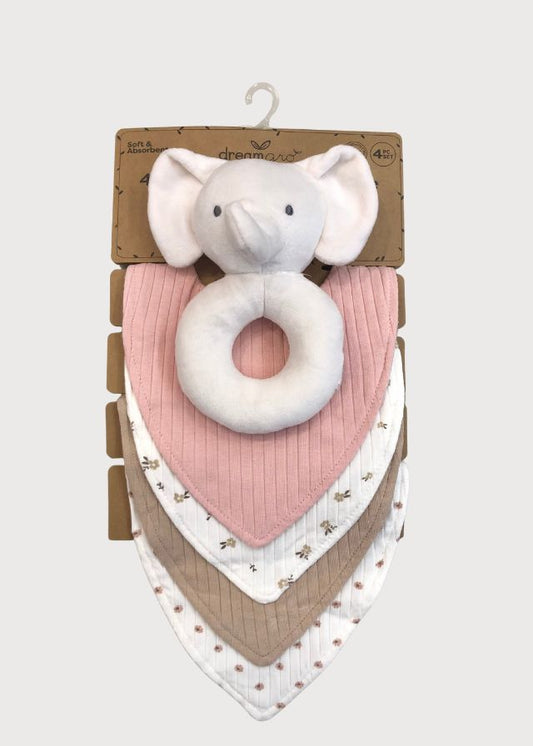 Baberos con sonaja elefante rosa