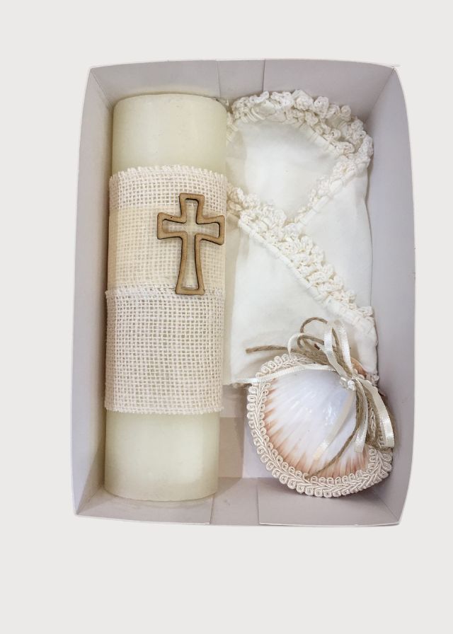 Vela cruz madera beige