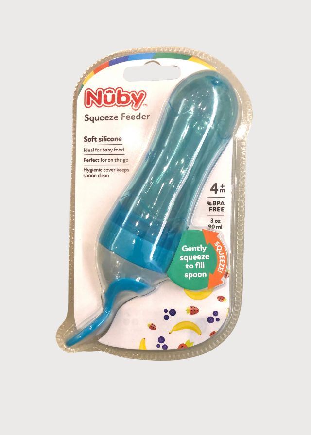 Alimentador de silicón con cuchara azul