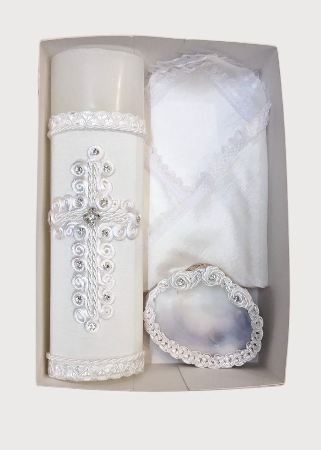 Vela cruz brillos blanca