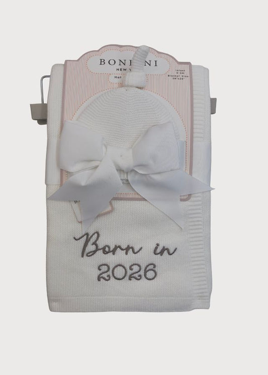 Cobija tejida blanca con gorro