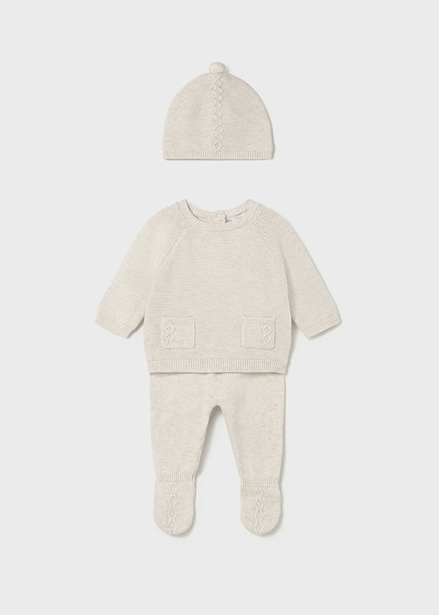 Conjunto polaina y gorro tricot milk