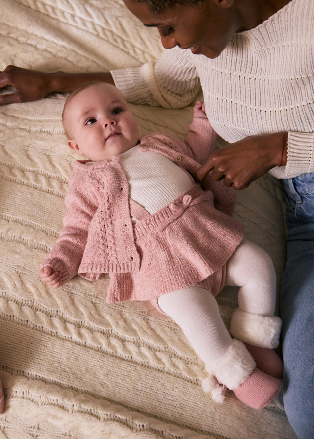 Conjunto tricot tres piezas orquídea