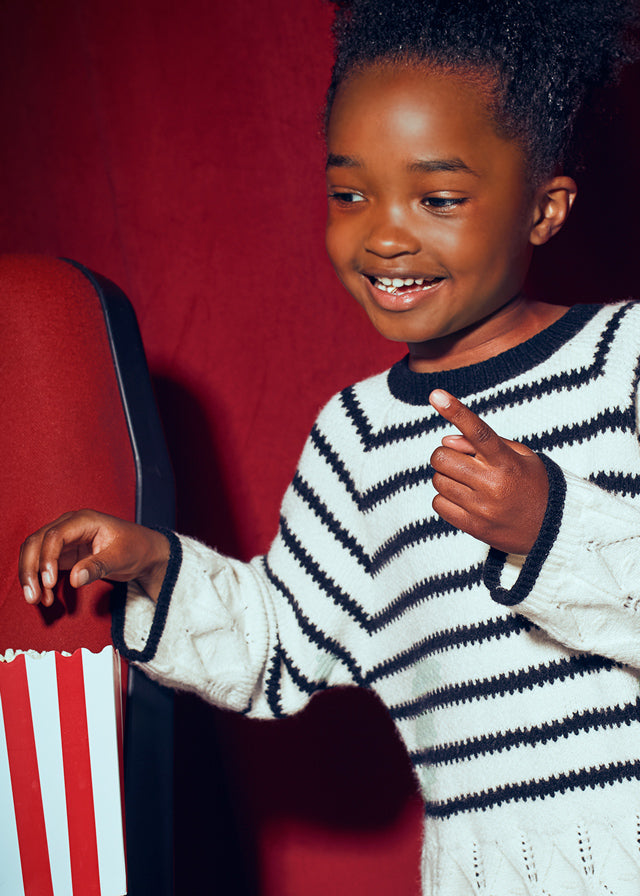 Conjunto pantalón tricot rayas negro