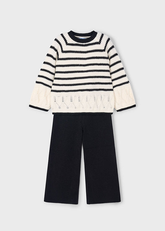 Conjunto pantalón tricot rayas negro