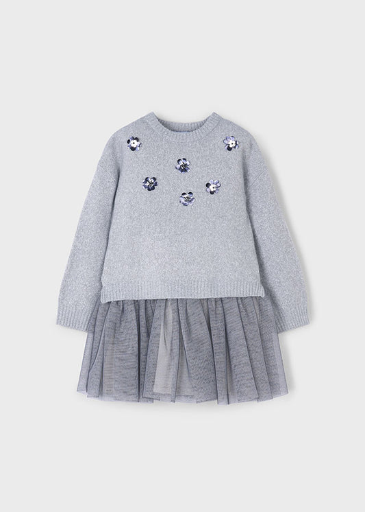 Vestido tricot combinado plata