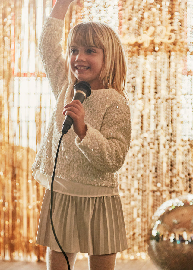 Vestido combinado lentejuela arena