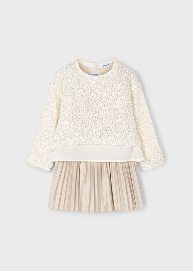 Vestido combinado lentejuela arena