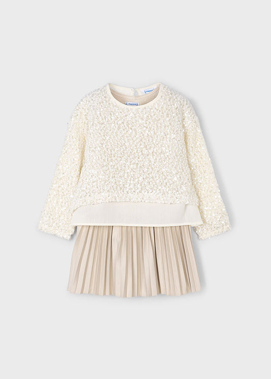 Vestido combinado lentejuela arena