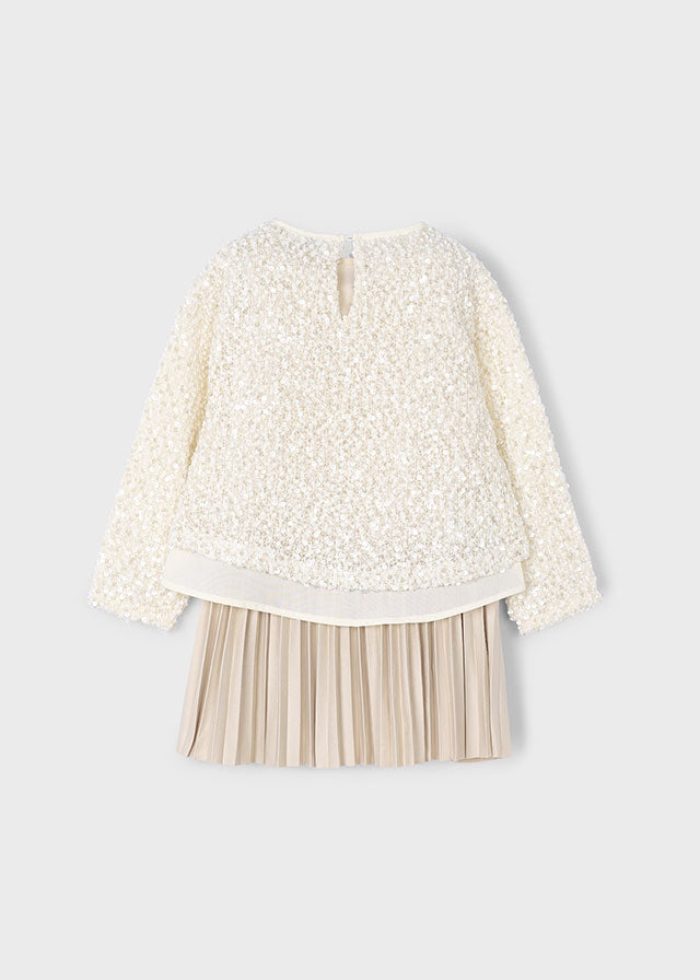 Vestido combinado lentejuela arena