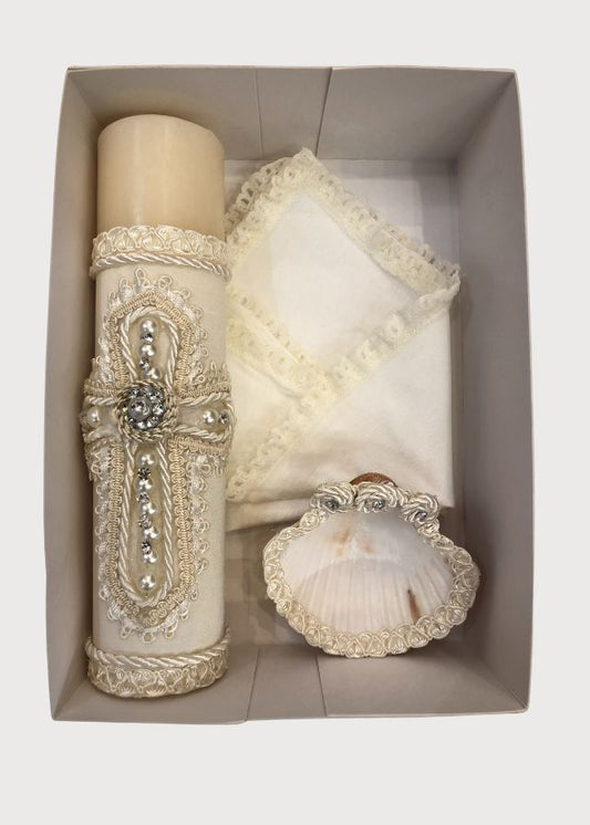 Vela cruz perlas beige