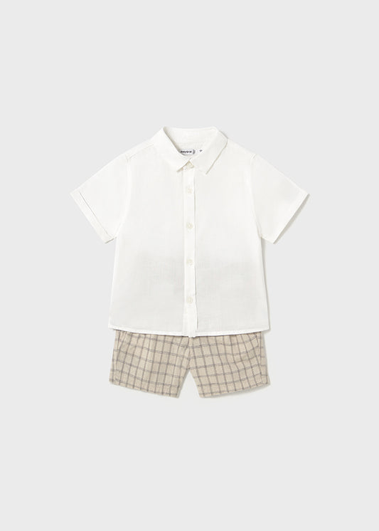 Conjunto bermuda vestir blanco lienzo