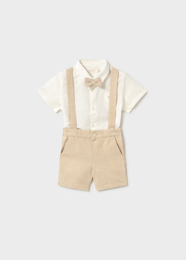 Short con tirantes y moño lino avena