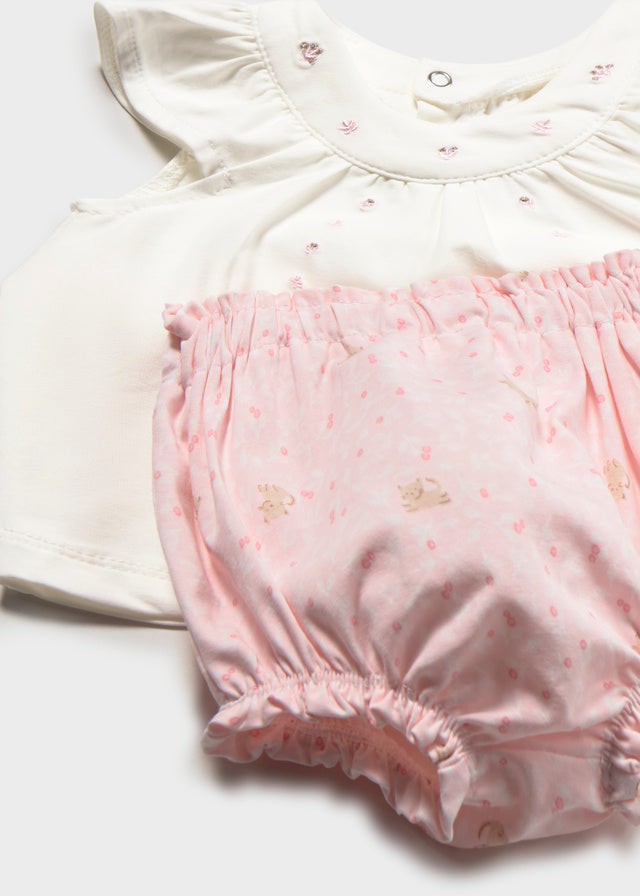 Conjunto short punto blanco/rosa baby