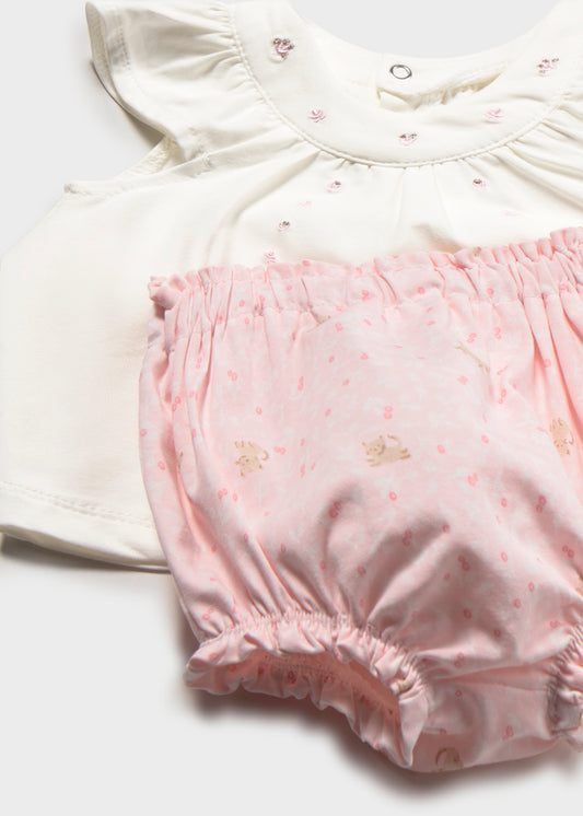 Conjunto short punto blanco/rosa baby