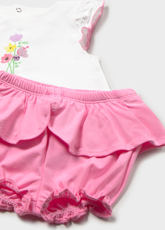 Conjunto short blanco/chicle