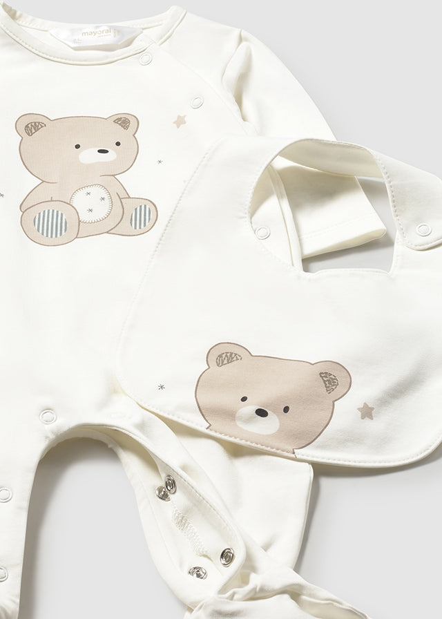 Set mameluco y babero crudo