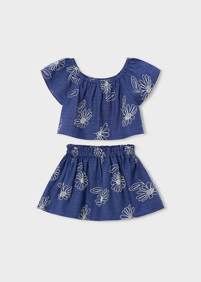 Conjunto falda lino estampado porcelana