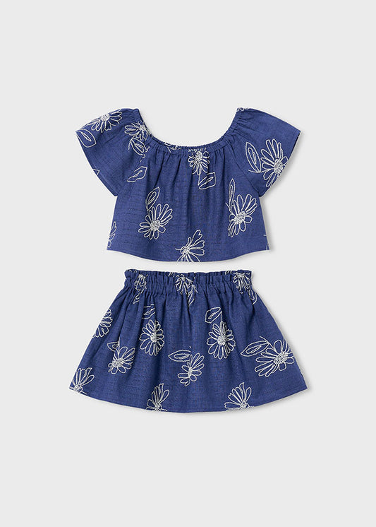 Conjunto falda lino estampado porcelana