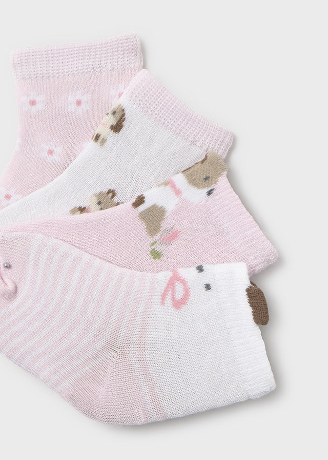 Set 4 calcetines rosa perritos
