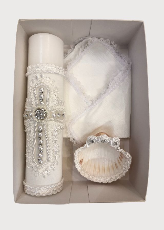 Vela cruz perlas blanca