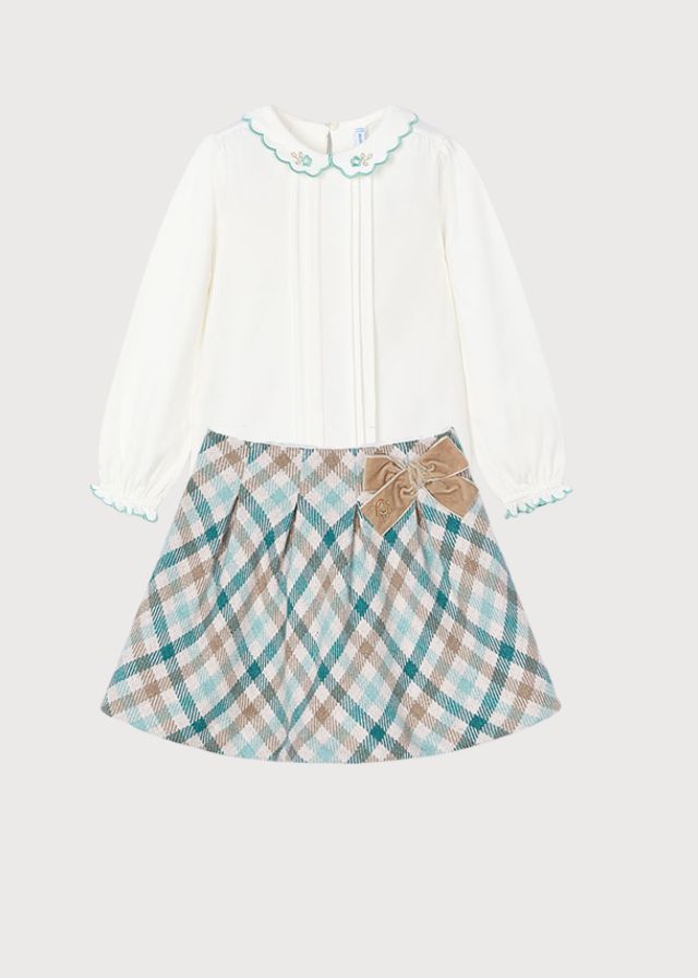 Conjunto falda cuadros verde