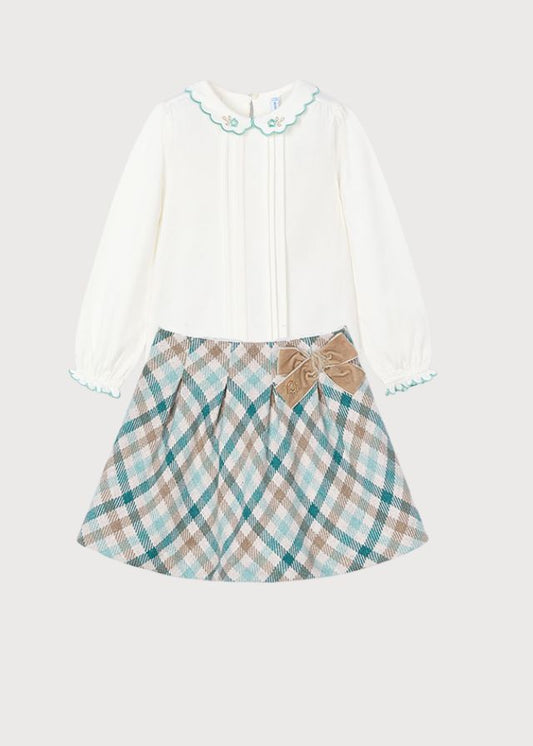 Conjunto falda cuadros verde