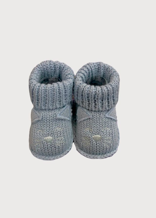 Zapatitos tejidos de crochet gatito azul