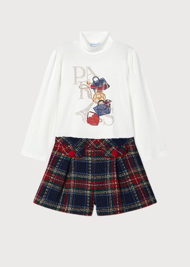 Conjunto falda short cuadros rojo