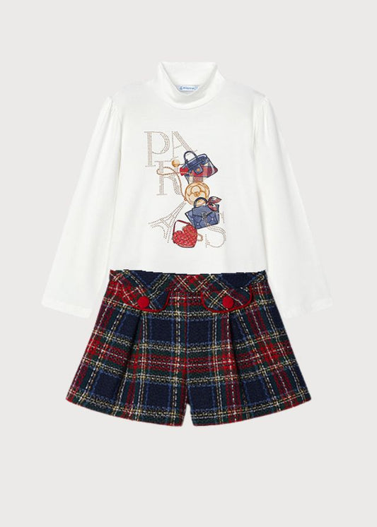 Conjunto falda short cuadros rojo